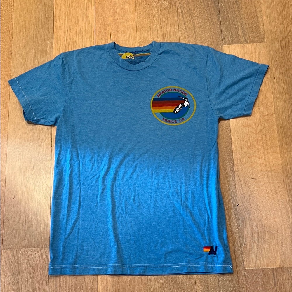 Aviator Nation Blue Crewneck Short Sleeve Tee with Retro Patch